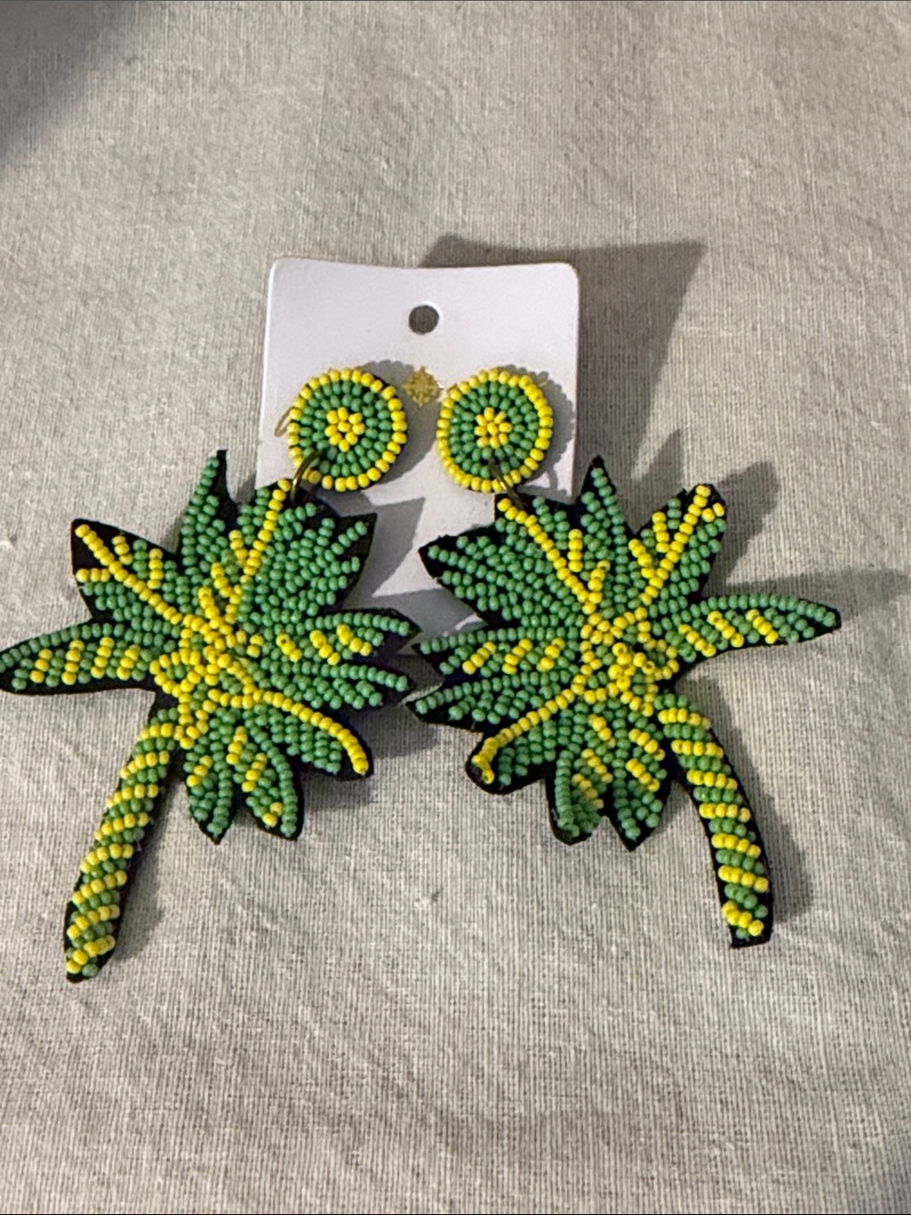 Beaded Green & Yellow Palm Tree Drop Earrings
